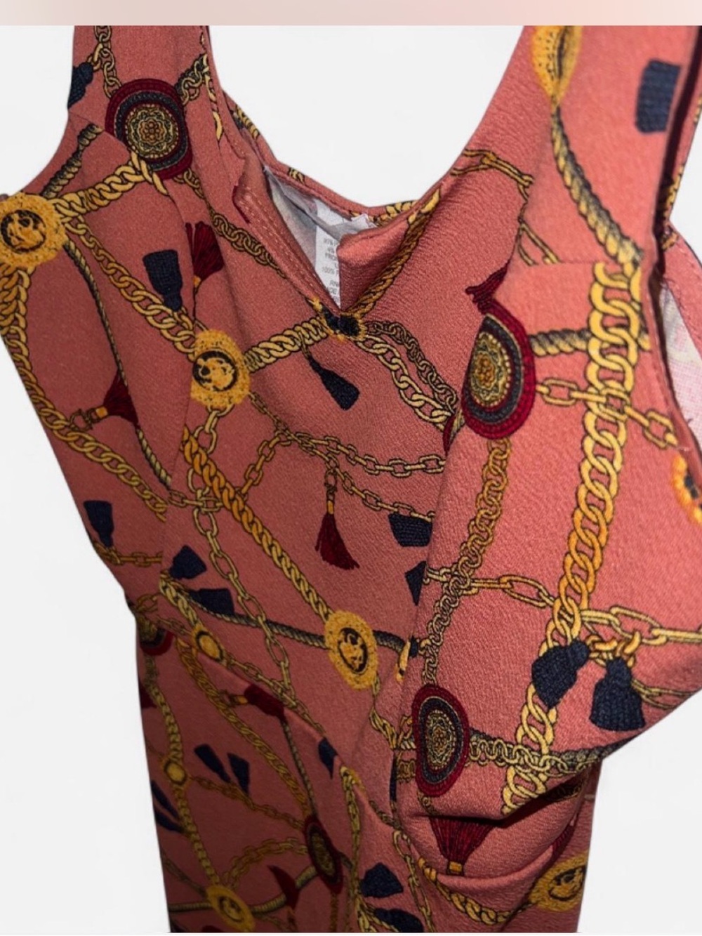 Planet Gold Coral Pink Chain-Print Pullover Sweater